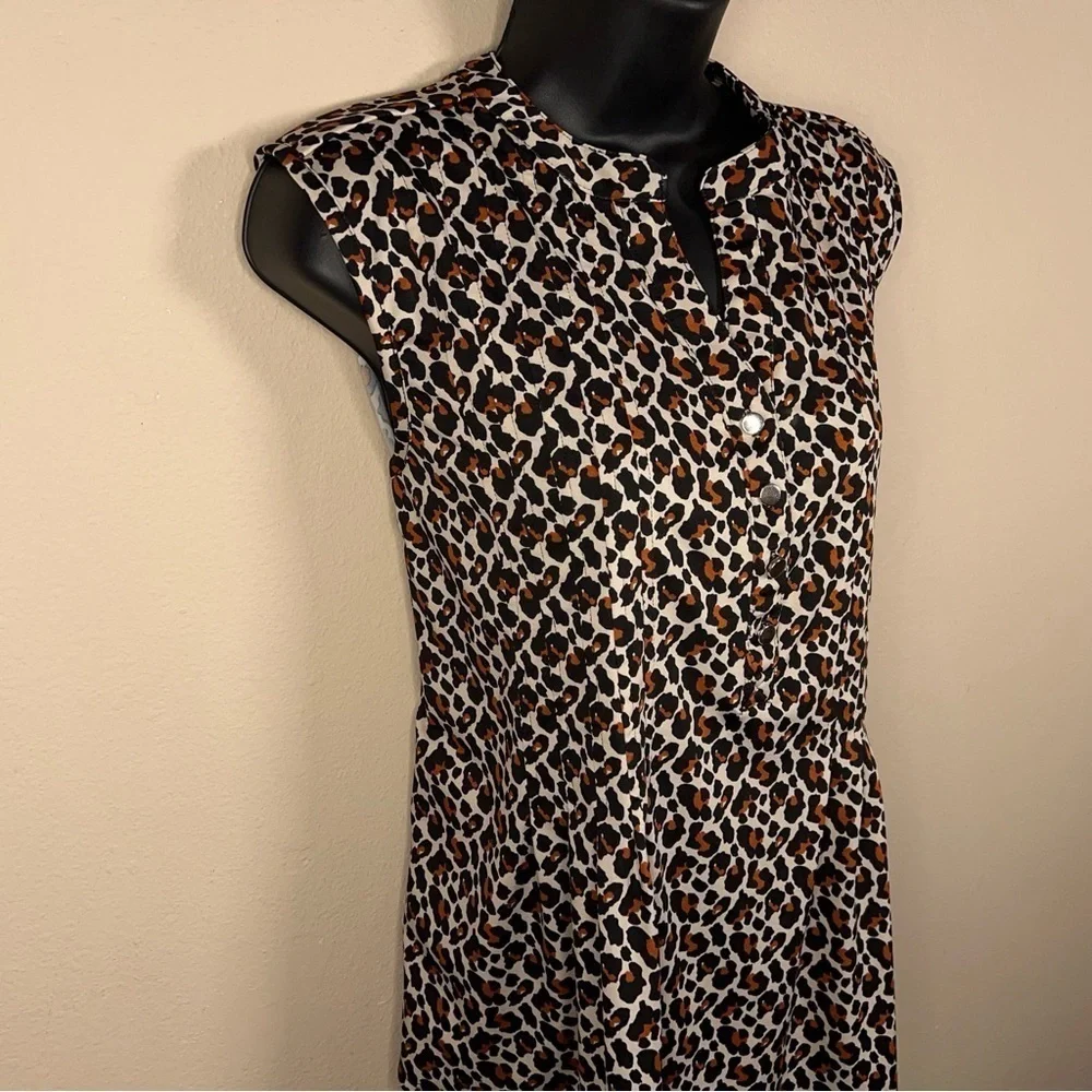 MEDIUM KIM ROGERS LEOPARD PRINT BLOUSE SLEEVELESS STRETCH BEIGE BROWN ANIMAL